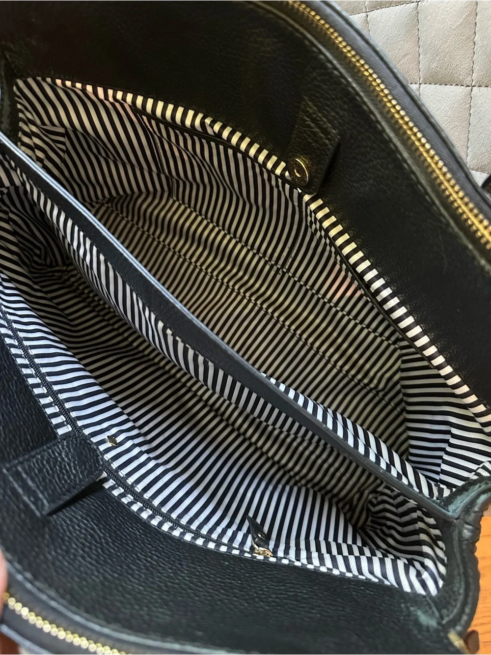 Kate Spade Black Pebbled Leather Tote with Gold Hardware Perfect for Laptop